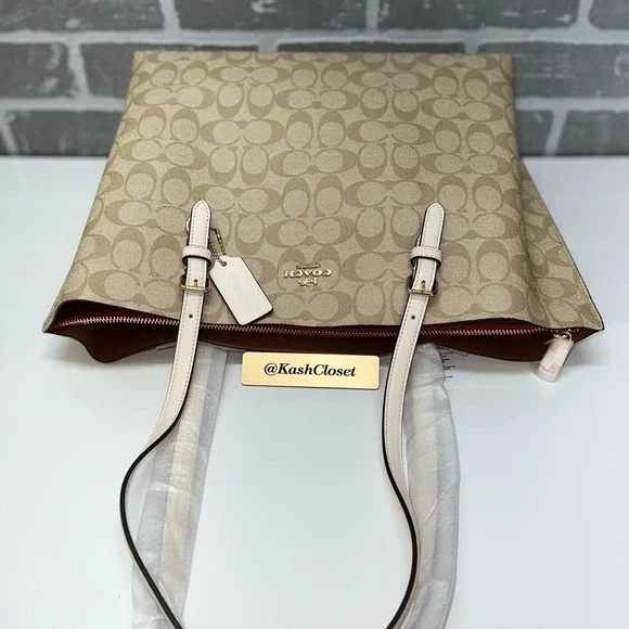 Coach Mollie Tote Bag In Signature Canvas Gold Light Khaki Chalk
